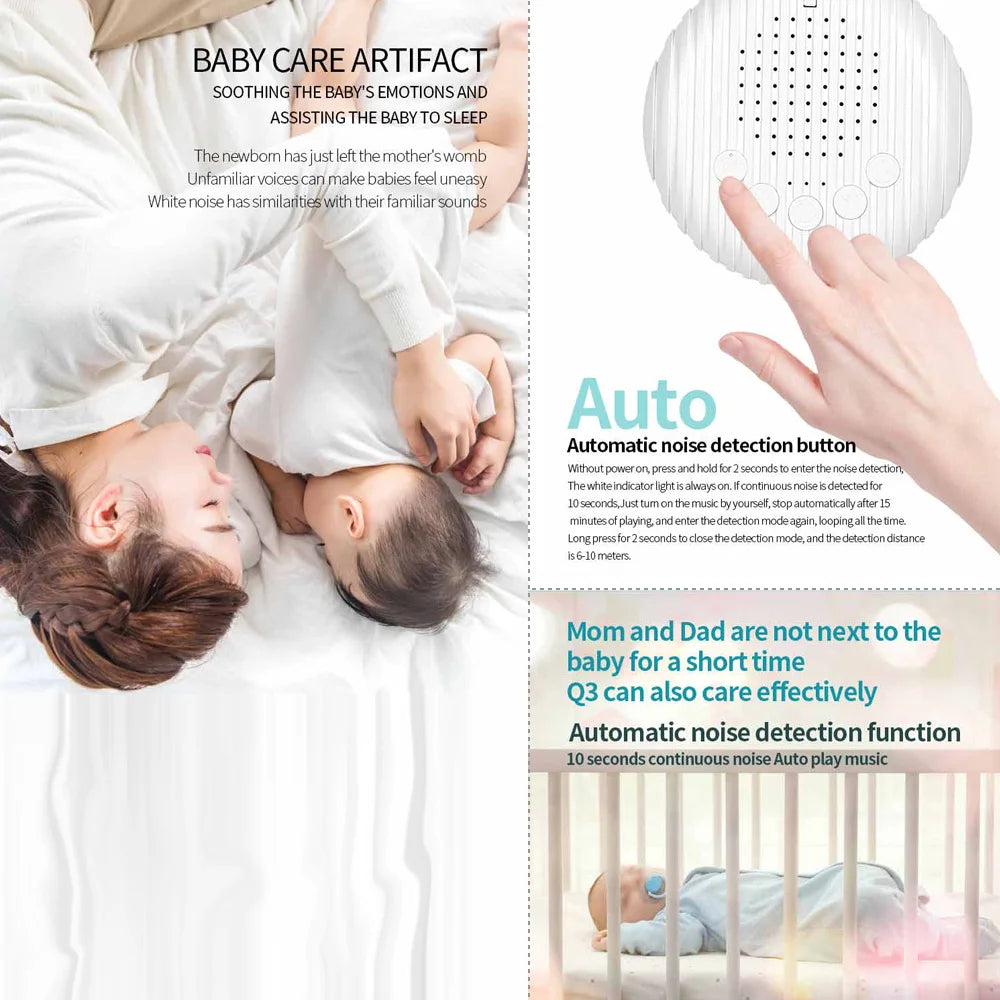 Portable Baby Sleep Machine White Noise Sound Machine 10 Soothing Sounds 15/30/60min Timer Volume Adjustable Built-in Battery