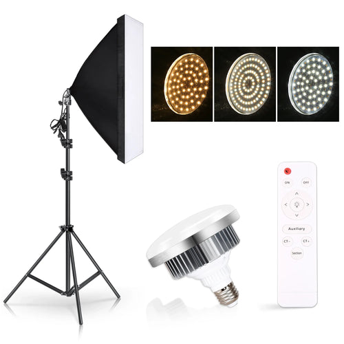 Photography softbox light kit with tripod stand, LED UFO bulb and wireless remote