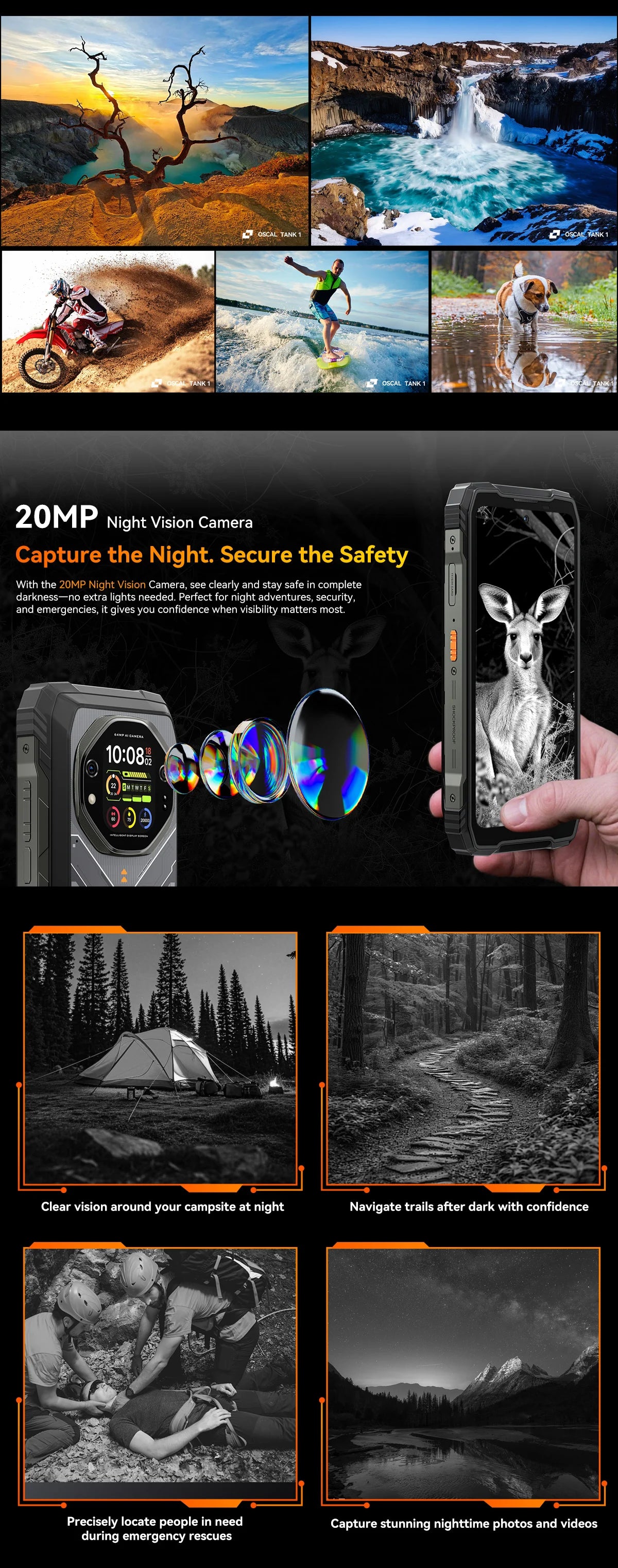Blackview OSCAL TANK 1 Rugged Smartphon 5G 6.78" FHD+Display Cell Phone16GB+512GB 20000mAh 64MP Telephone Portabl Android 15 NFC
