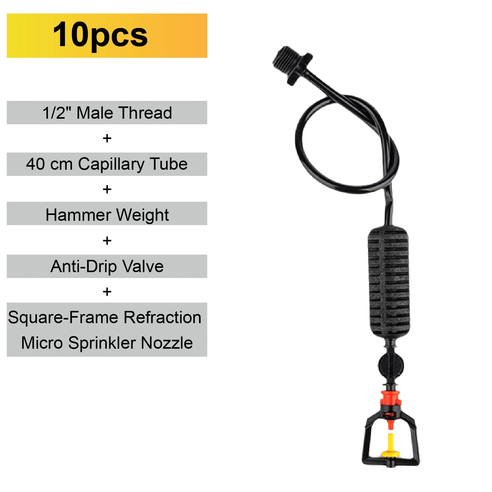 Inverted micro sprinkler nozzle set with square-frame refraction nozzle and yellow base