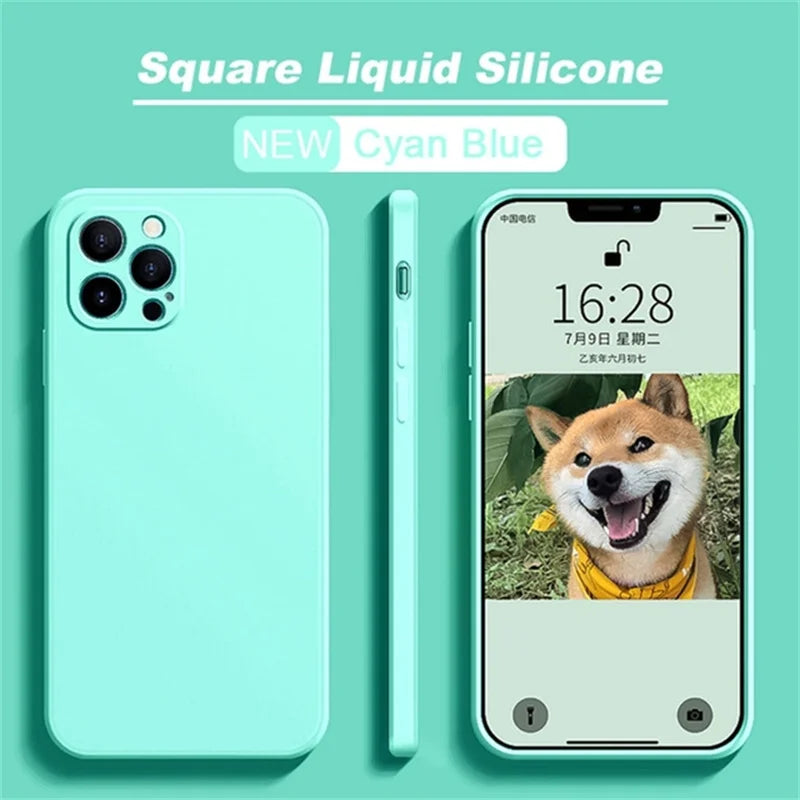 iPhone 15 Pro Silicone Case – Shock-Absorbing Slim Fit Cover Cyan Blue Tidesmit