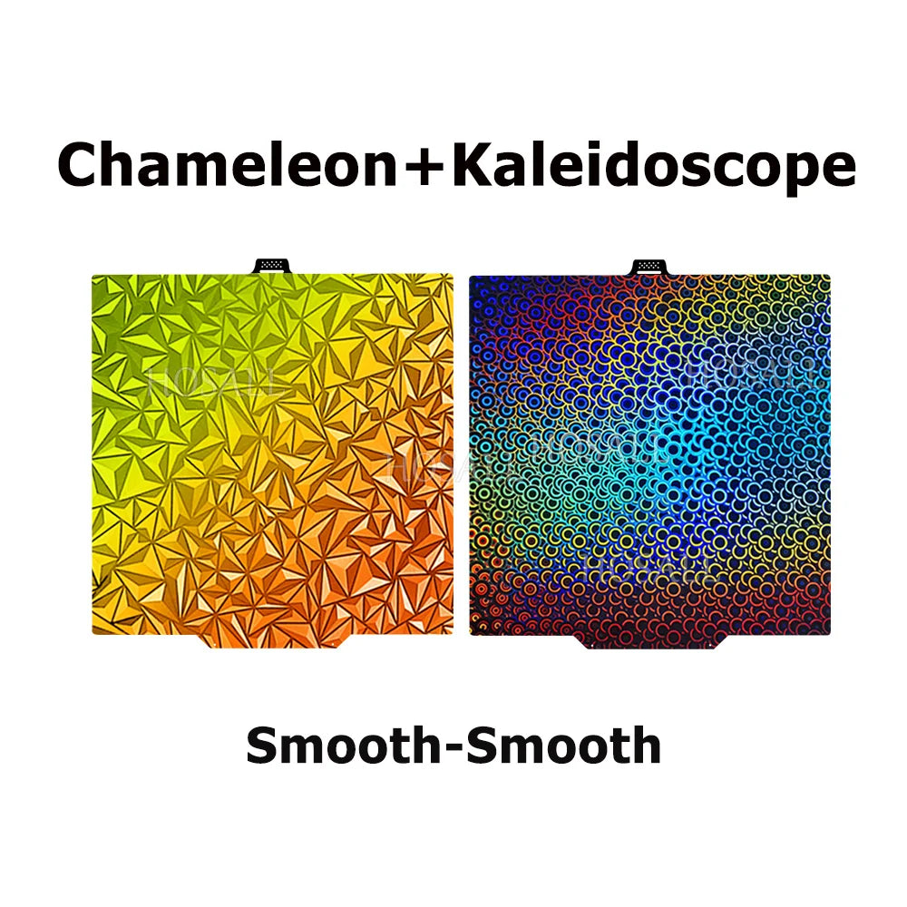 280x280mm Smooth PEO/PEI Build Plate for QIDI Q2 3D Printer. Chameleon and Kaleidoscope patterns for unique print finish.