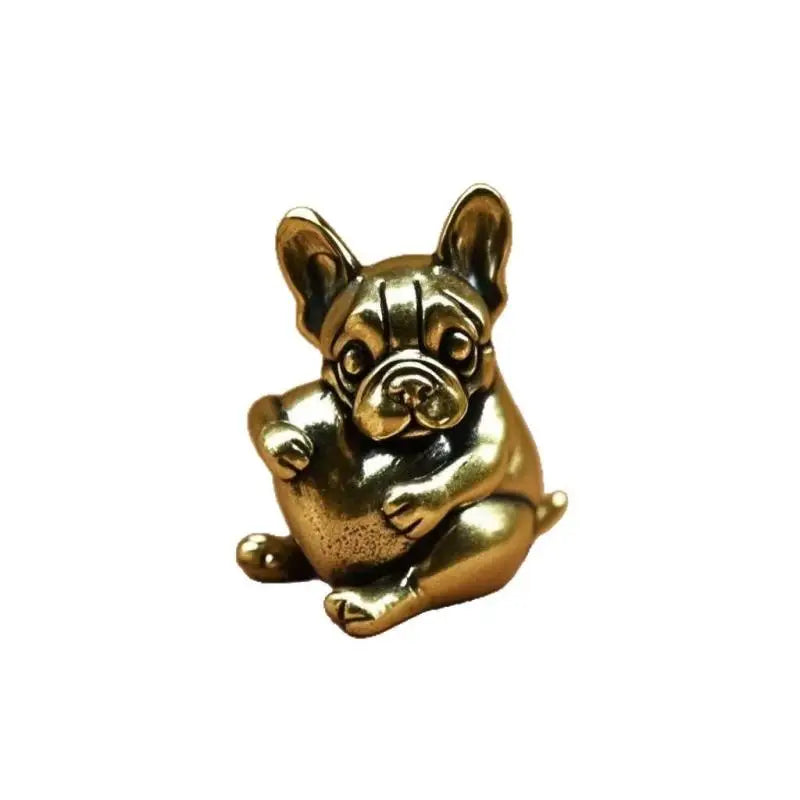Small antique brass puppy figurine, a cute solid copper dog ornament perfect for home decor or tea pet collection.