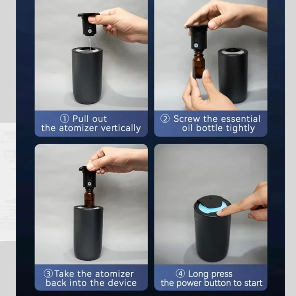 Portable Car Fragrance Diffuser Wireless Aroma Oil Diffuser USB Charge Essential Oil Diffuser 2000MAH Waterless Machine Travel