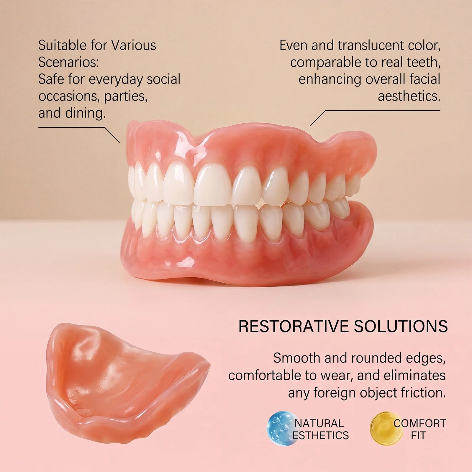 Full Set Dentures Fake Teeth Braces Comfort Fit Instant Confidence Smile Oral Care For Men Women Modify gaps between teeth/v3*