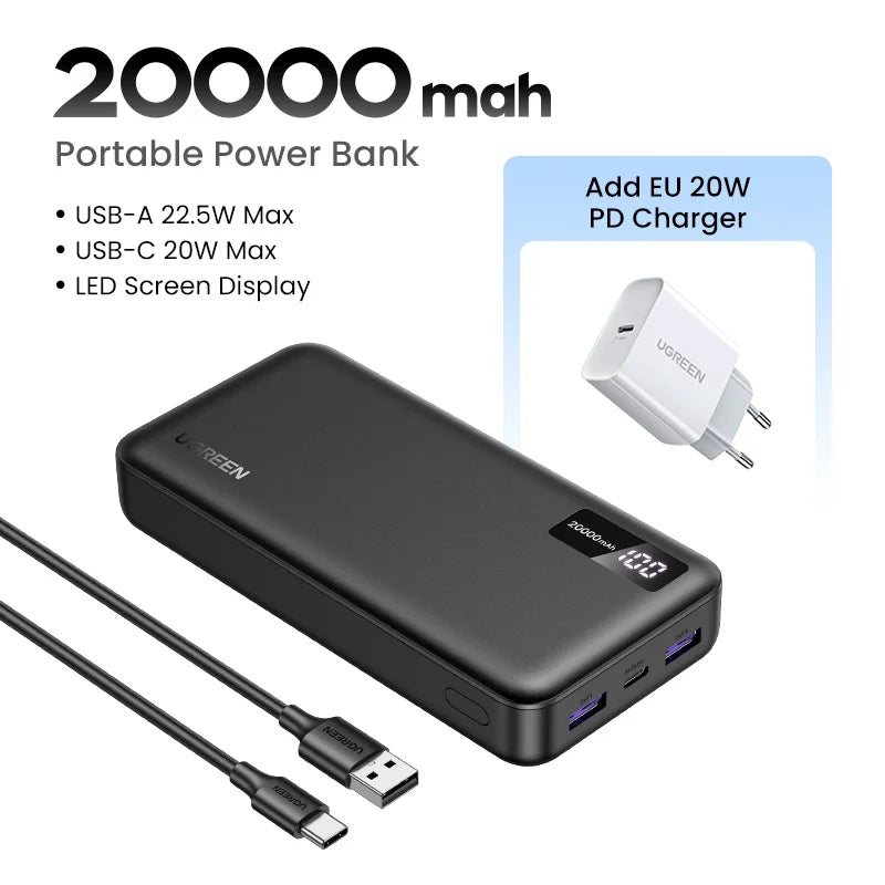 Tidesmit 10000mAh Portable Power Bank, 22.5W USB-C Fast Charging 20000mAh EU Charger Tidesmit
