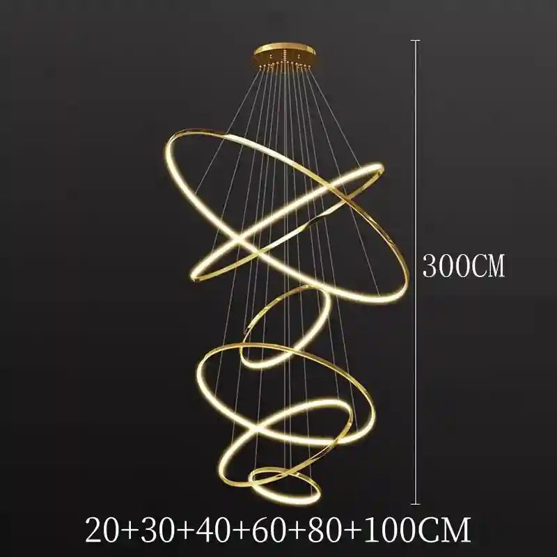Modern LED Ring Pendant Light for Dining Room | Adjustable Black Finish gold 6 rings Tidesmit