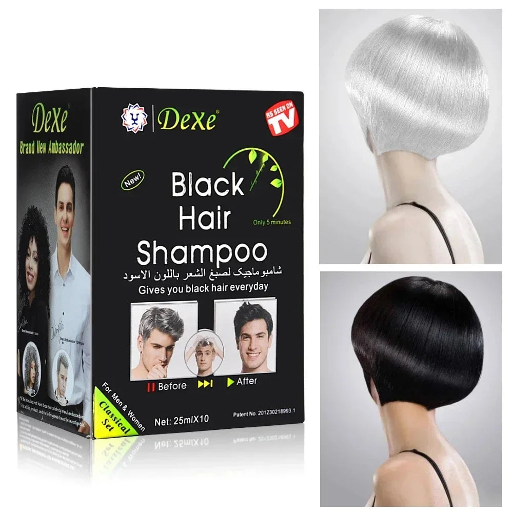 a 10 Pcs Dexe Fast Black Shampoo 5 Mins Fast Become Black Hair Dye Herb Natural Hair Care Restore Colorant Shampoo Hair Care