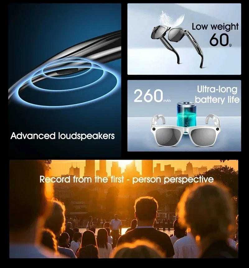 AI Smart Glasses with 100MP Camera and Spatial Audio - Tidesmit Tidesmit