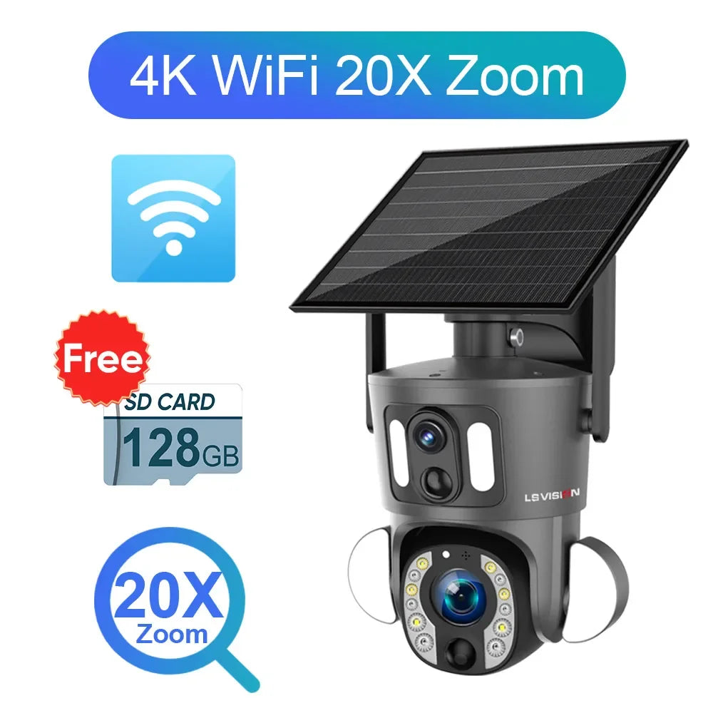Outdoor solar PTZ security camera, gray, WiFi, 20X optical zoom