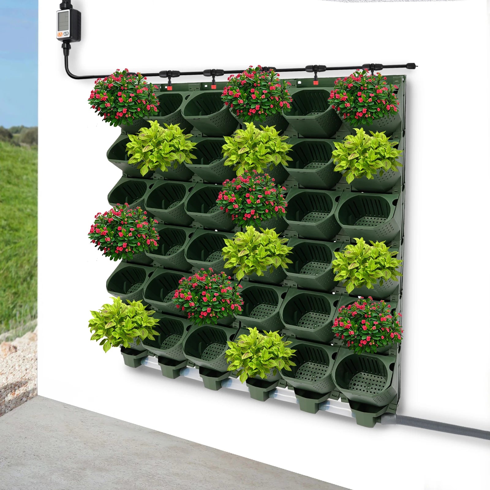 36 Cups Vertical Wall Planter Kit W/Auto Drip Irrigation Smart Timer & LCD Display Home Garden Grow Bag Garden Planter
