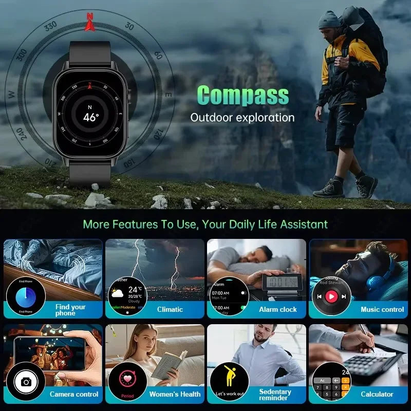 New Smartwatch Sports GPS tracker AMOLED Men Compass Military Outdoor Sports Bluetooth Call Watch 2.01 inch HD screen for Andrio