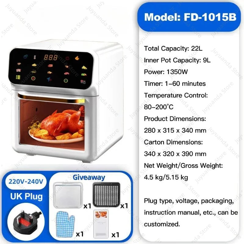 White air electric oven air fryer with digital touch control and viewing window