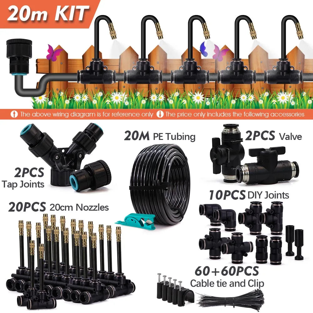 3/8" 9/12mm Garden Auto Watering System 360° Bend Adjustable Sprayer Nozzle Plants Potted Irrigation Misting Cooling Sprinkler