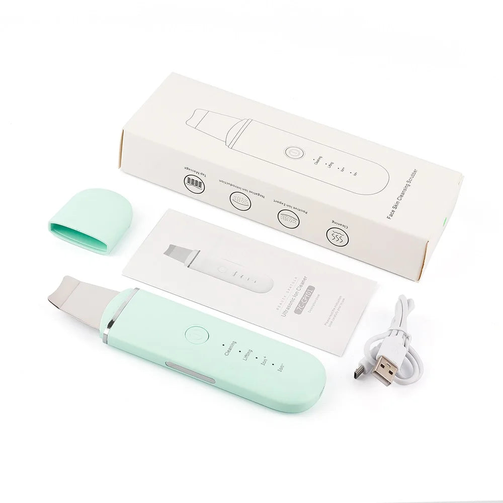 Ultrasonic Facial Skin Scrubber | Professional Deep Cleaning Spatula Scrubs Treatments green Tidesmit