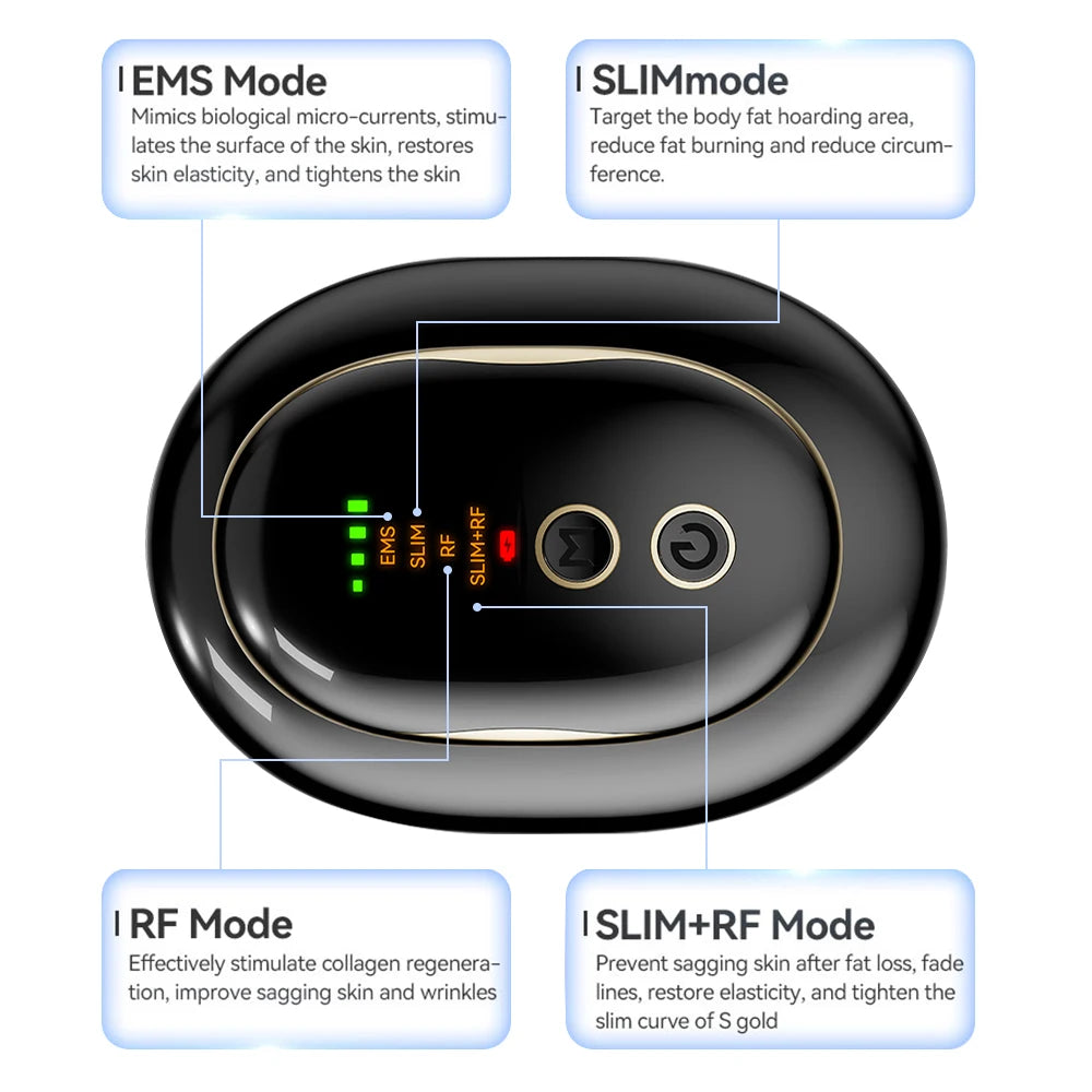 4-in-1 electric body slimming massager with EMS, RF, and cellulite removal modes, featuring a sleek black design.