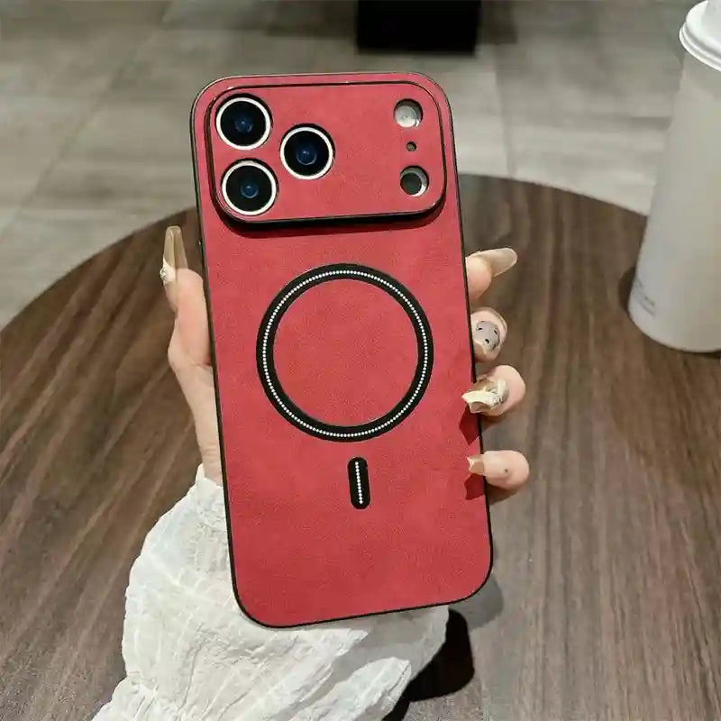 MagSafe Leather Phone Case: Slim Shockproof Cover for iPhone 16 & 17 Red CN Tidesmit