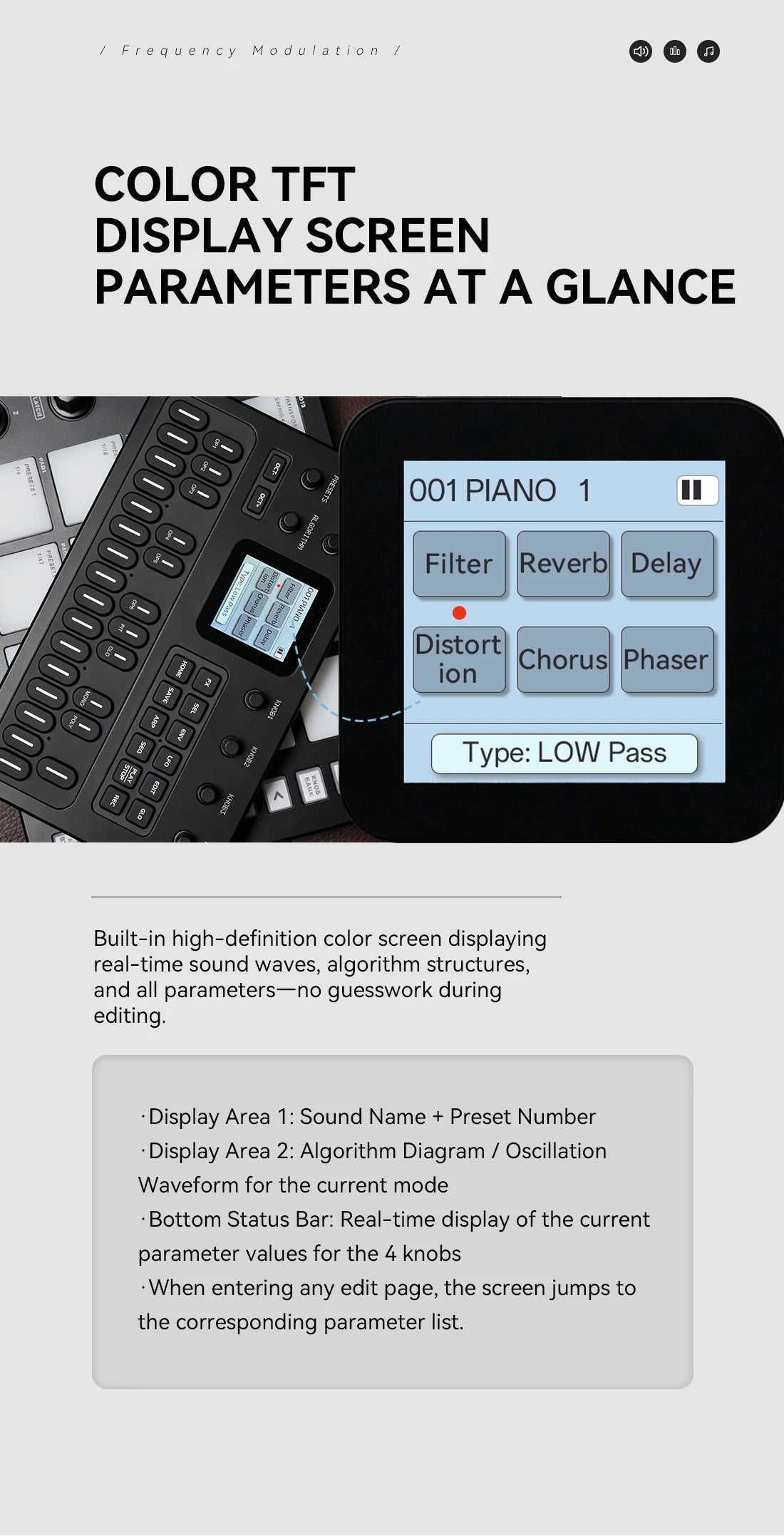 M-Vave Fm-1 Portable Fm Synthesizer Effect Pedal 12h Battery 6-Operator 32-Algorithm 128 Presets Built-In Speaker Bluetooth Midi