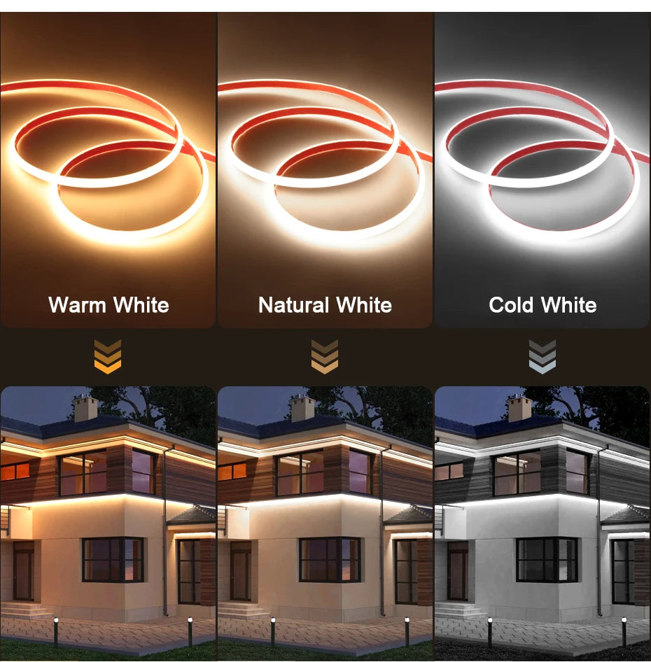 Super Bright 220V COB LED Strip Light EU/AU Power Plug Adhesive Tape Flexible Ribbon Waterproof For Outdoor Lighting Decoration