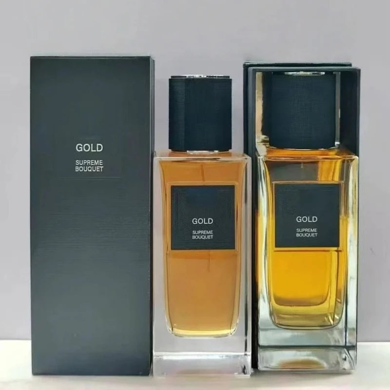 Gold Supreme Bouquet 125ml unisex oriental woody floral perfume, rectangular glass bottle with black cap, long-lasting.