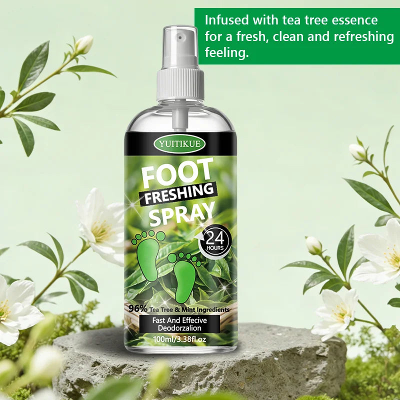 Tidesmit YUITIKUE Tea Tree foot deodorant spray for long-lasting odor elimination and refreshing feet and shoes.
