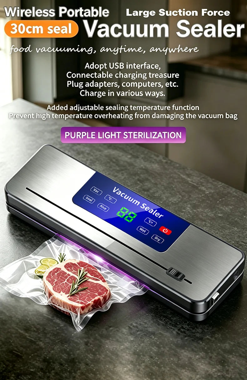 Wireless Portable Vacuum Sealer for Food Multi-Pack with Sealing Countdown Display Touch Waterproof Buttons Compact Kitchen Esse