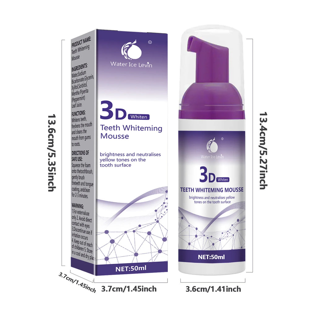 Tidesmit 50ml 3D mousse toothpaste for teeth whitening and effective stain removal.