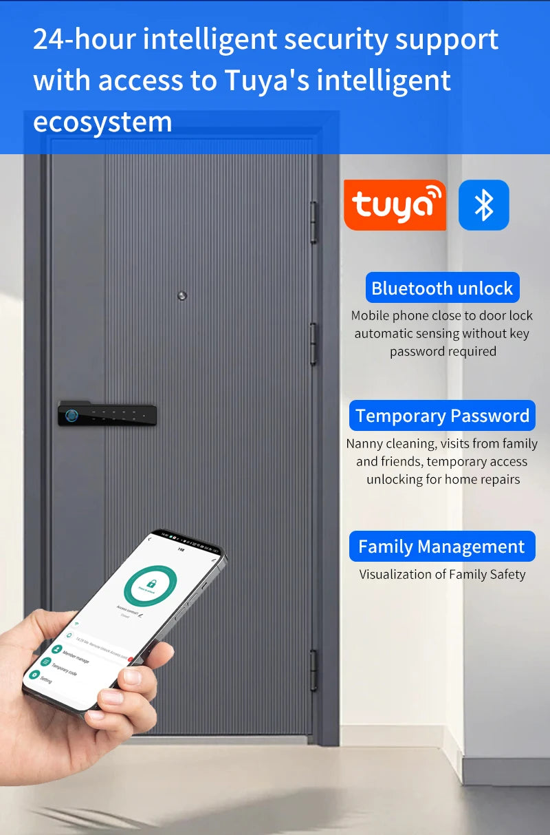 European Handle Door Fingerprint Lock Hidden Keyhole Tuya for Bedroom Study Magnetic One-word Minimalist Ecological Silent Lock