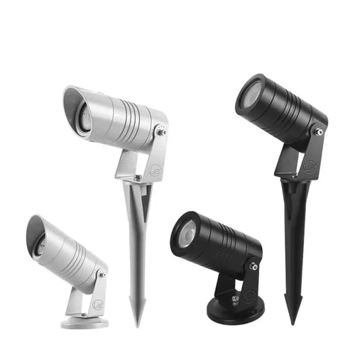 Outdoor LED spike garden spotlights, metal housing, adjustable head, waterproof style