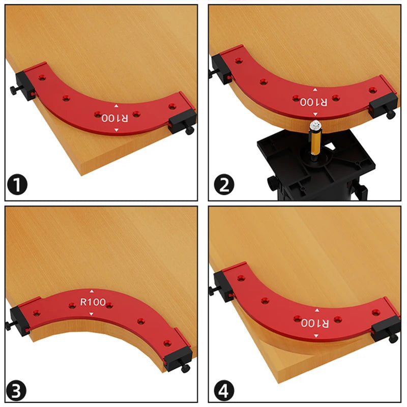 R100-R300 Radius Jig Woodworking Router Templates Arc Angle Positioning Template Corner Radius Reusable Positioning Tool
