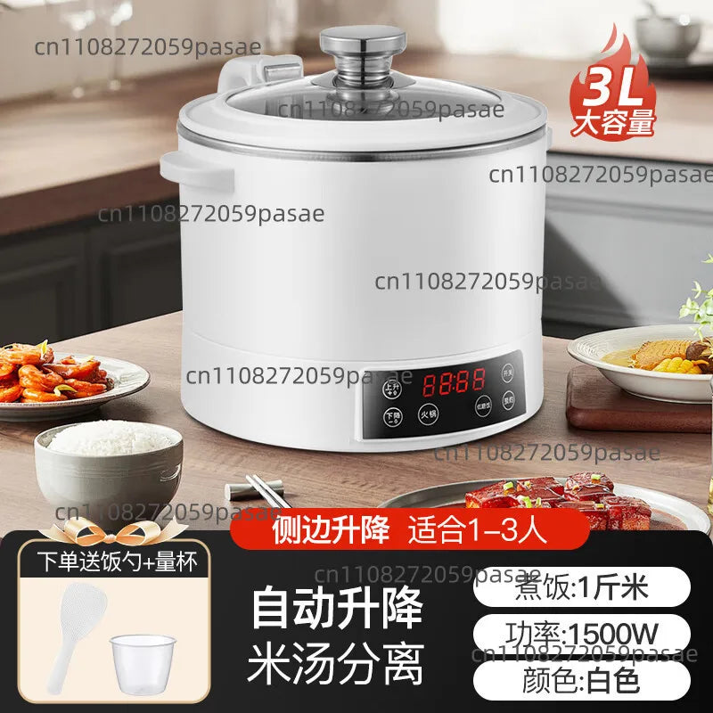 3L electric rice cooker with white body, stainless inner pot, and digital control display