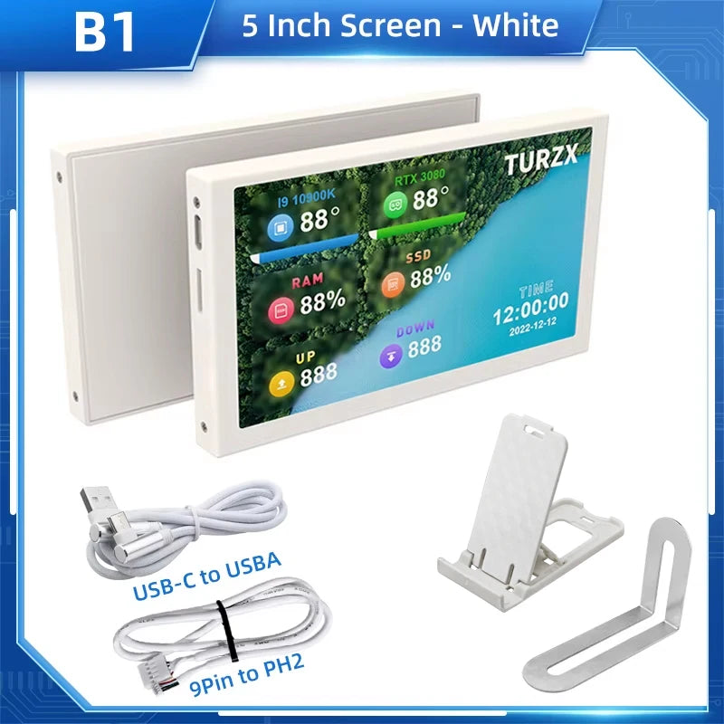 TURZX 3.5 / 5 Inch IPS USB Secondary Screen for Computer CPU GPU RAM HDD Monitor Type C Display NO AIDA64 LCD for Windows 10 11