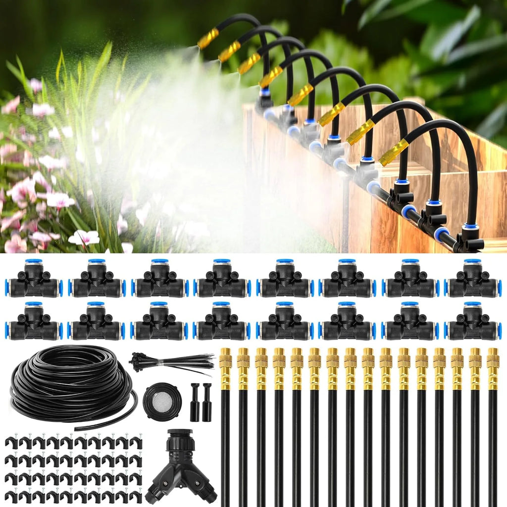 30M60M DIY Free Bending Universal Sprayer Kit 6mm Hose Patio Misting Cooling System for Garden Plant Fogging Watering Irrigation