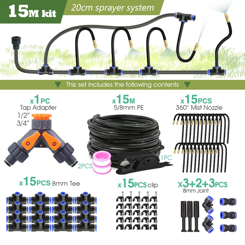 Black 8mm PE Hose 20cm Flexible Nozzle Misting Watering System 45/60/80/100W Self-priming Pump Adjustable Sprayer Kit for Garden