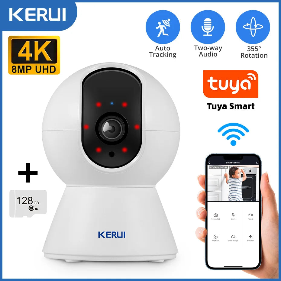 KERUI Onvif  4K 5MP 8MP WiFi IP Camera Indoor Wireless Home Security CCTV Surveillance Camera With Tuya Smart Auto Tracking