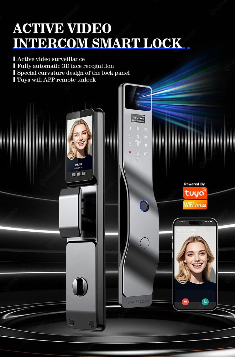 Tuya Smart Door Lock F7｜3D Face Recognition + 2K Camera + Fingerprint｜Works with Google/Alexa/Security Camera