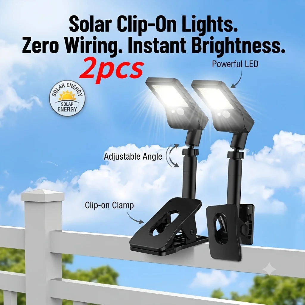 2 Clip-on Solar Wall Lights, Adjustable Waterproof Fence Lights with Motion Sensors; Compact And Portable Outdoor Path Lights Suitable for A Variety Of Scenarios, Including Homes, Garages, Porches, Mailboxes, Camping, Emergen