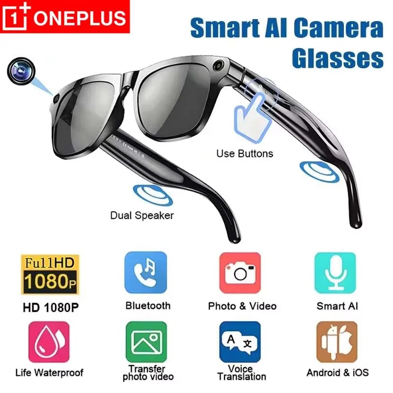 Smart Glasses with AI Camera and 1080P HD Bluetooth Audio Tidesmit