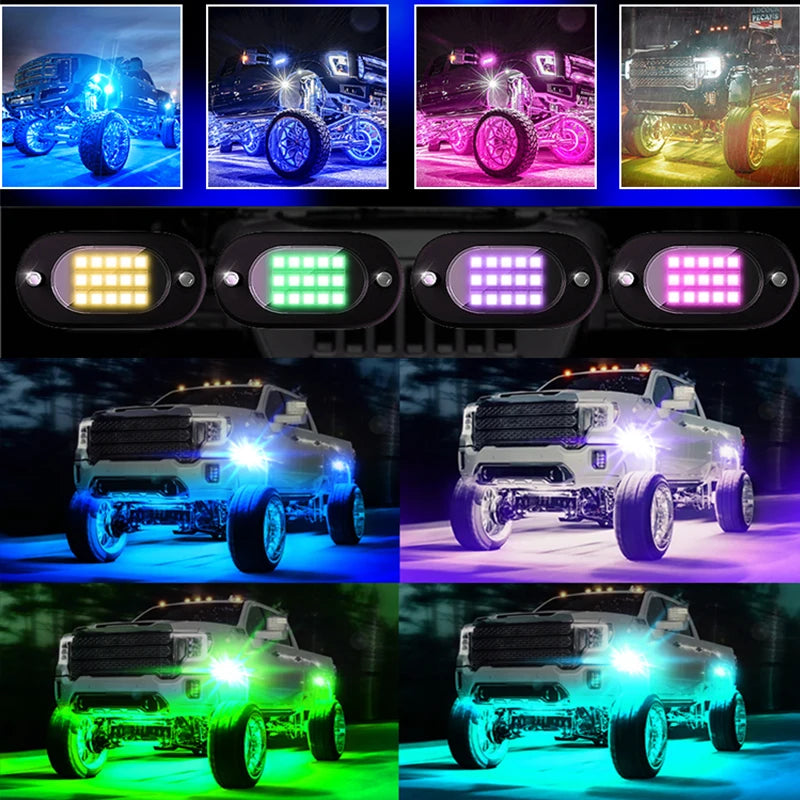LED Rock Lights for Trucks | 4-12 Pod RGB App-Controlled Underglow Kit Tidesmit