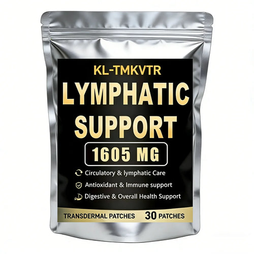 1605mg Lymphatic Support immune supplement patches, 30 count, in a silver pouch.