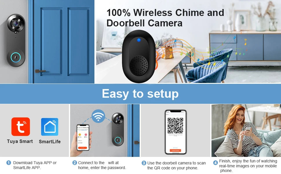 5G 2.4G WiFi Video Doorbell 1080P Wireless Camera Door Bell Tuya Smart Home Security Motion Detect Night Vision Ringing Bell