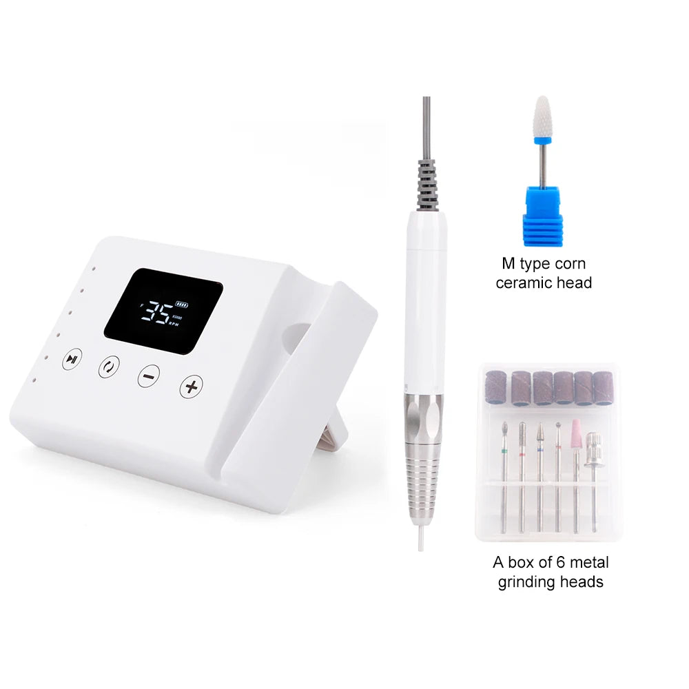 Brushless 35000RPM Portable 2-in-1 Electric Desktop Nail Drill Machine Drilling Manicure Nail Polisher 85w Powerful with Bit Set
