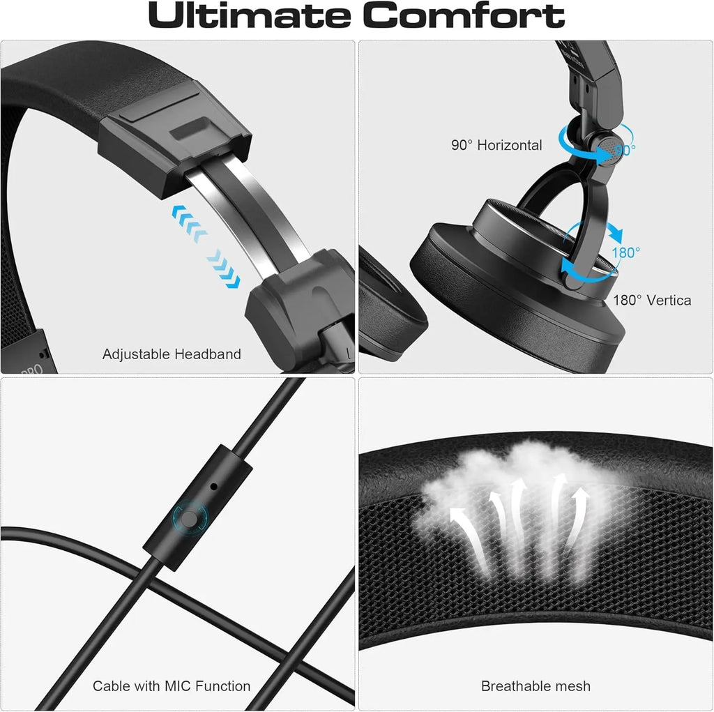 Studio Headphones - Over-Ear Professional Audio Monitoring (Black) Tidesmit