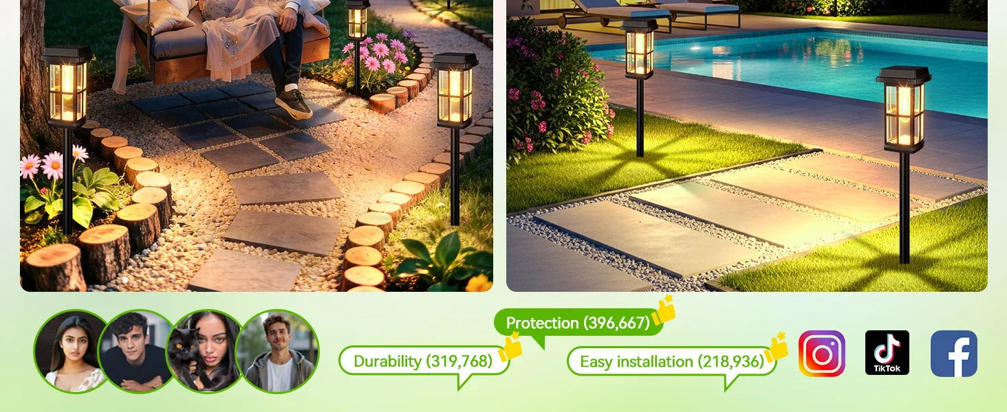 Solar Powered Pathway Lights 8 Pack IP65 Waterproof Auto On Off Outdoor Landscape Lighting Decorative Solar Garden Lamps for Patio Lawn Walkway Driveway Yard