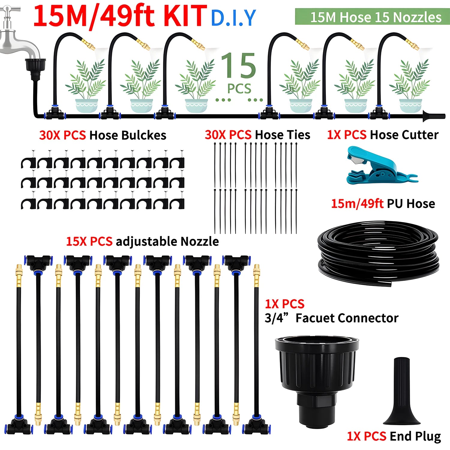 DIY Free Bending Universal Spray Kit For Greenhouse Garden Flowers Plant Watering Irrigation Patio Misting Cooling System