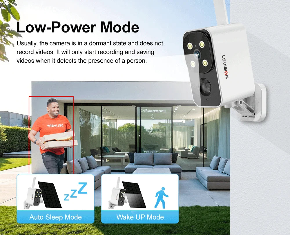 LS VISION Outdoor Solar Camera Wireless Cam WIFI/4G Ultra Standby Time PIR Motion Light Color Night Vision AI Detect Battery Cam