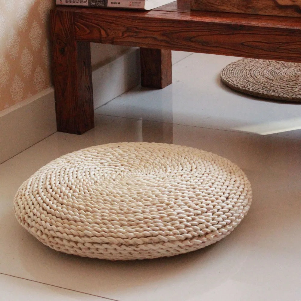 Japanese-style Straw Weaving Sitting Cushion Rustic Thickened Tatami Futon Handmade Breathable Straw Braid Mat Meditation