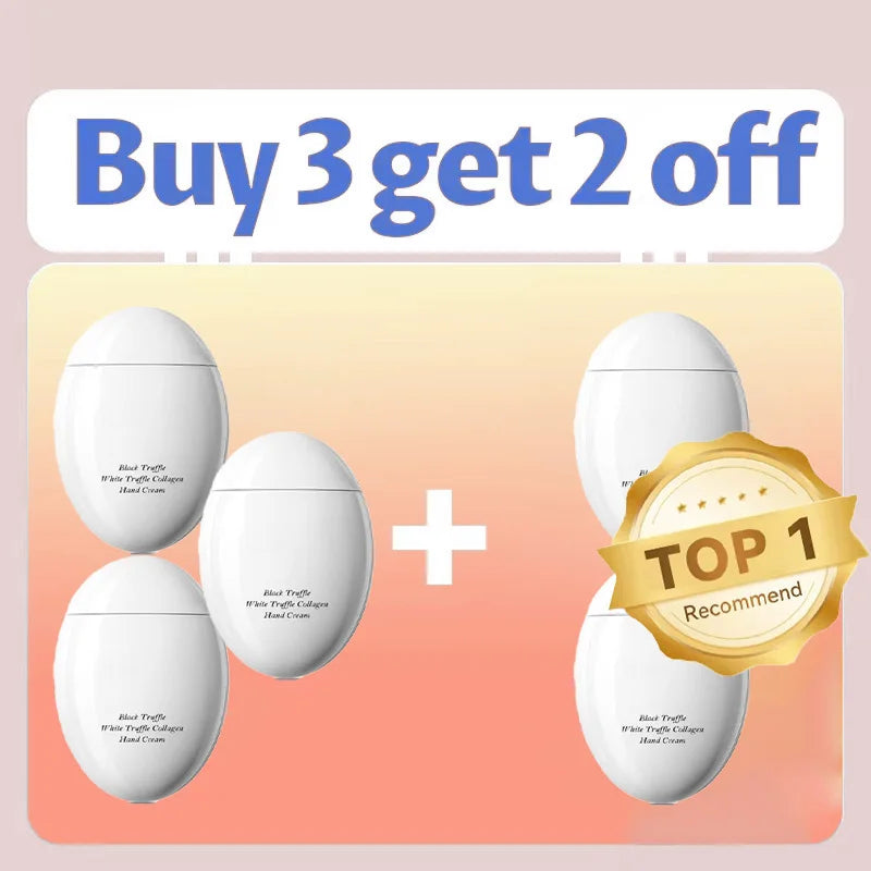 Set of white hand cream bottles with a top recommended badge