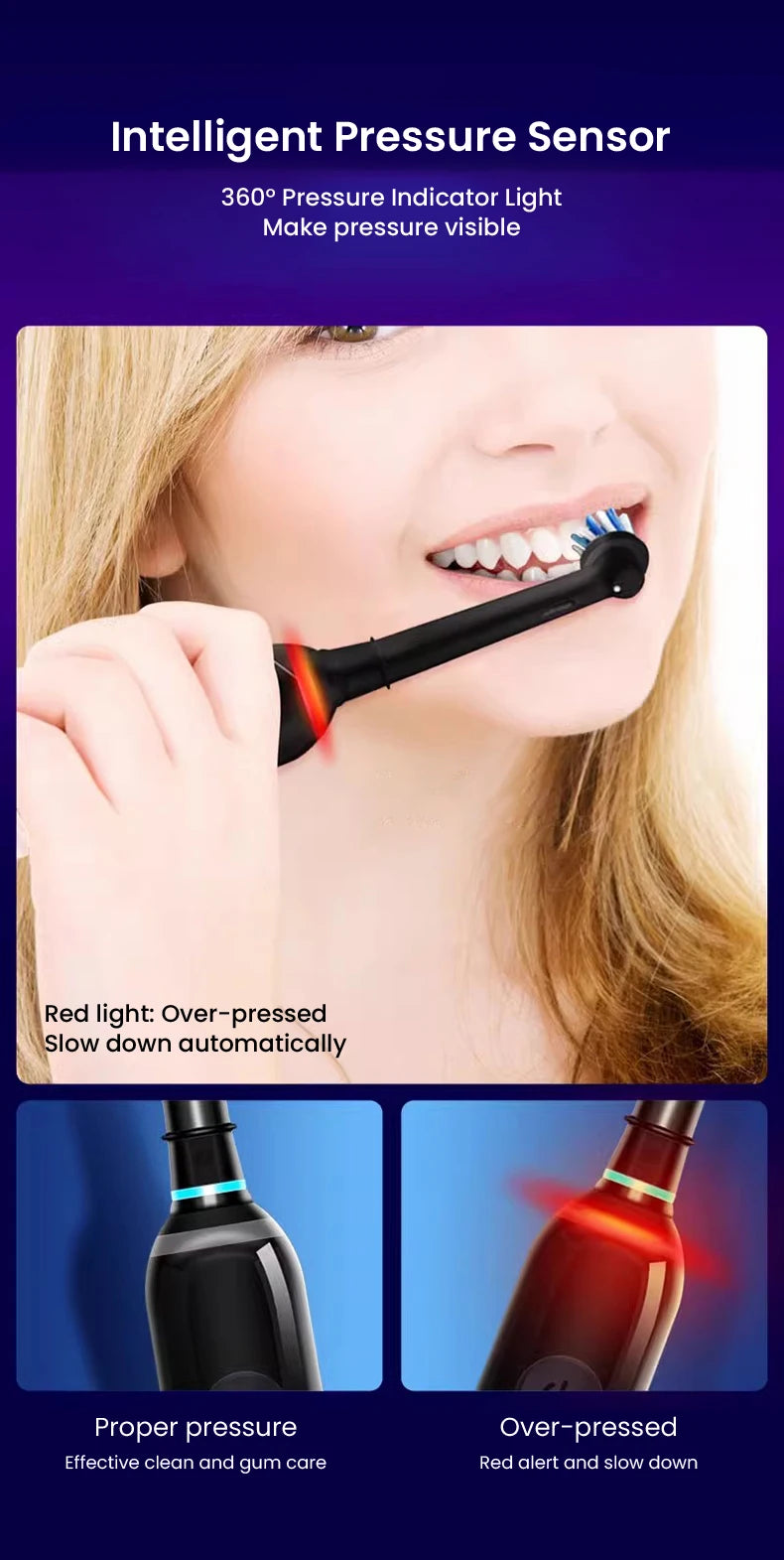 Oral B Pro Ultra Electric Toothbrush 30S Smart Timer Pressure Pro 4 Modes Gum Care Deep Clean Tooth Brushes with 3 Brush Heads