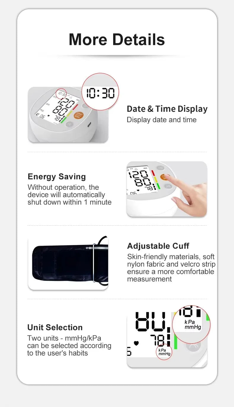 Upper Arm Blood Pressure Monitor Round Large Screen Fully Automatic High Precision Medical Grade Electronic BP Meter for Home